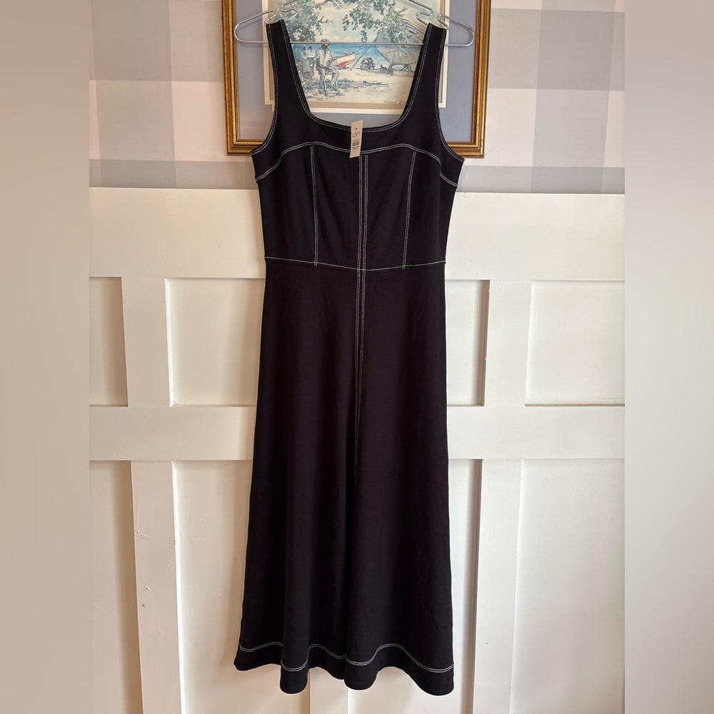 LOFT Black Midi Tank Dress with White Contrast‎ Stitching Classic Coastal 2 - Picture 11 of 12
